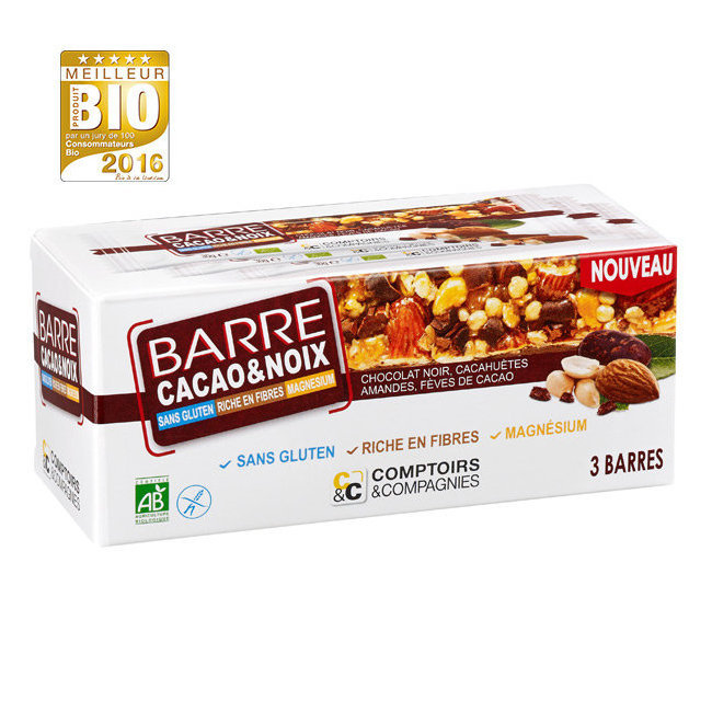 Barre de c  r  ales bio Cacao et Noix sans gluten - Boite de 3 barres